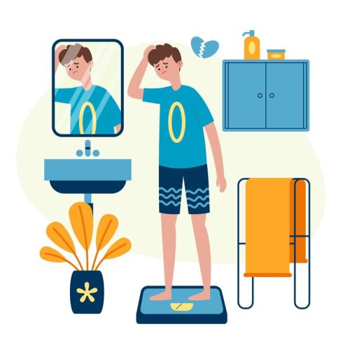 low-self-esteem-illustration_23-2148743576 علائم بیاشتهایی در نوجوانان از جمله کاهش وزن و وسواس درباره ظاهر